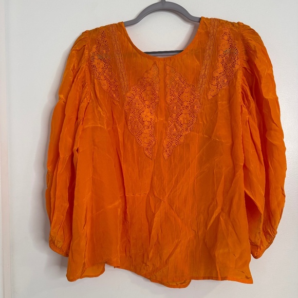 NWT Farm Rio Orange Lace Blouse – Size Large - Picture 1 of 4